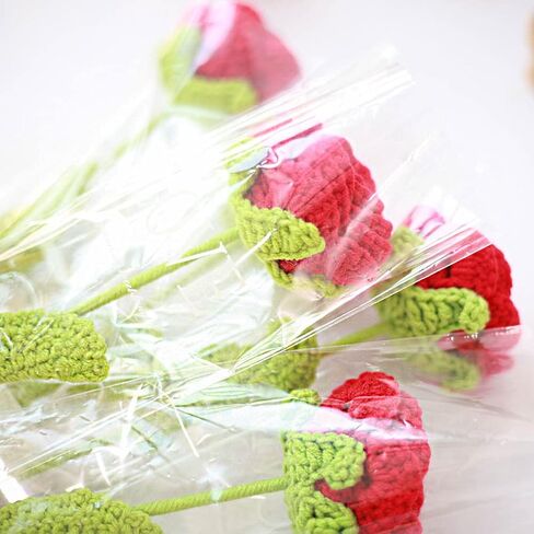 JOONOR 6PCS Hand-Woven Roses,Knitting Crochet Flower Bouquet,Crochet Handmade Red Rose Artificial Flowers,Wedding Decor Suitable for Anniversaries Celebrations Birthday Gift.Red in Saudi Arabia