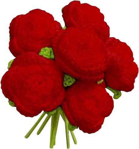 JOONOR 6PCS Hand-Woven Roses,Knitting Crochet Flower Bouquet,Crochet Handmade Red Rose Artificial Flowers,Wedding Decor Suitable for Anniversaries Celebrations Birthday Gift.Red in Saudi Arabia