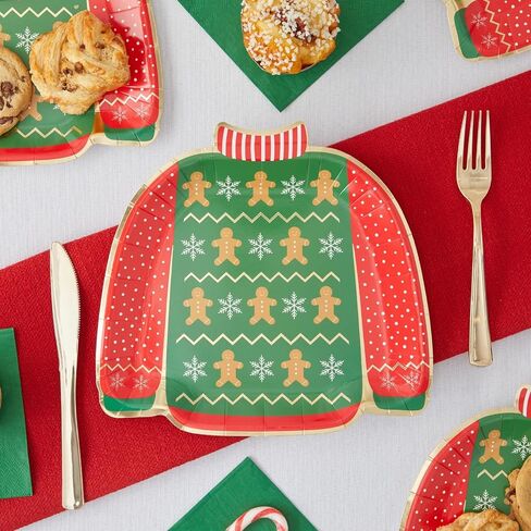 BLUE PANDA 48 Pack Ugly Christmas Sweater Paper Plates with Gingerbread Design for Holiday Party (9.5 In) in Saudi Arabia