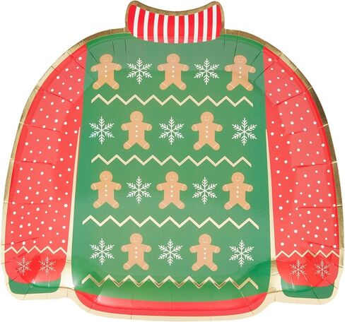 BLUE PANDA 48 Pack Ugly Christmas Sweater Paper Plates with Gingerbread Design for Holiday Party (9.5 In) in Saudi Arabia