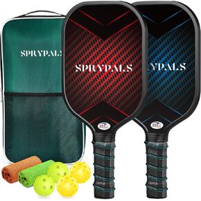 Pickleball Paddles Set of 2/4, Fiberglass Surface Pickle Ball Paddles Set of 2/4 with 4 Balls 2/4 Cooling Towels & 1 Bag Pickleball Rackets with Ergonomic Grip for Beginner & Pros Gifts for Women Men