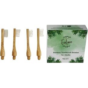 Adults Bamboo Toothbrush Castor Bean Oil Replacement Medium Firm Bristles 4 Pack in 4 Shapes Works with Ecoluxe Bamboo Toothbrush Ensemble