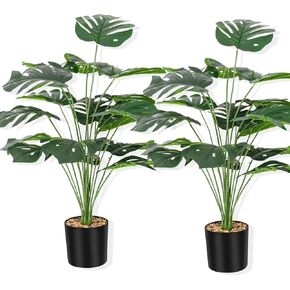 Artificial Plants 28" Fake Plants Large 2pcs Artificial Monstera Faux Plants Indoor Tall for Outdoor Artificial Greenery Potted Faux Plant for Home Office Party Garden Decor