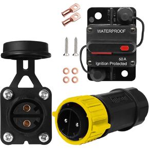 Trolling Motor Plug and 60Amp Circuit Breaker Kit, Trolling Motor Connector with Receptacle 12/24/36/48 Volt Marine Boat Power Waterproof IP67 Compatible with 8 AWG wire