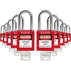 Lockout Tagout Locks Set, 10 Red Keyed Alike Unlimited Grouping Loto Locks, 1 Key Per Lock, OSHA Compliant Lockout Locks