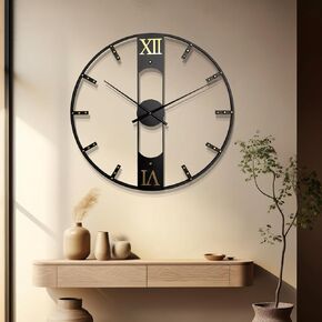 Modern Wall Clock for Living Room Decor Mid Century Metal Large Silent Gold Kitchen Big Wall Clock Art for Bedroom Decorative Office Non Ticking Battery Operated Wall Watch 24 Inch