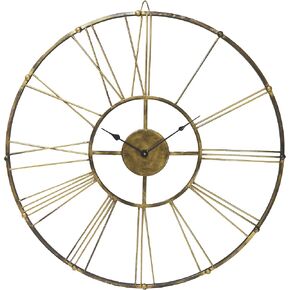Quickway Decorative Antique Roman Numerical Gold Metal Wall Clock for Dining, Living Room, or Kitchen, 30" Dia