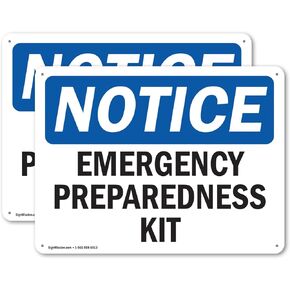 (2 Pack) Emergency Preparedness Kit OSHA Notice Sign 10 Inch X 7 Inch Plastic Sign, Weather Resistant, UV Protected for Workplace, Business, and Construction Site, Made in the USA