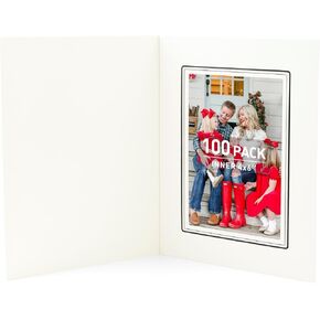 Golden State Art, Pack of 50, 5x7 Photo Folders, Cardboard Picture Frame, Paper Photo Frame Cards, Greetings/Invitation Cards, Special Events: Graduation, Christmas, Wedding(White with Black Lining)