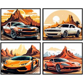 CNTG Design Super Car Posters for Boys Room Modern Car Wall Art Prints Set of 4 Unframed (10''x8'') Racing Car Room Decor for Teen Boys Bedroom Sports Car Posters Cool Car Prints (Model 3, 10x8 Inch)