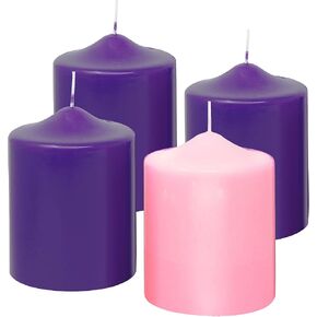 العنوان: مجموعة شموع Advent من 4 - صُنعت في الولايات المتحدة الأمريكية بدون شموع عمودية مجيء بالتنقيط - شموع Advent غير معطرة باللونين الأرجواني والوردي لتزيين الكنيسة والمنزل وأكاليل الزهور وحامل الشموع
