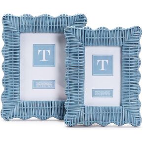 Two's Company Blue Wicker Weave Set of 2 Photo Frames Includes 2 Sizes: 4" x 6" and 5" x 7"