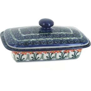 Blue Rose Polish Pottery Peach Posy Butter Dish