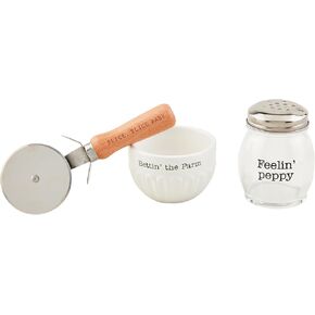 Mud Pie Pizza Condiment Holder Set, bowl 2" x 3" dia, WHITE