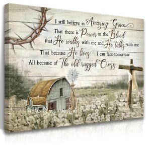 HDXUFJQ Christian Wall Art Barn Windmill Canvas Wall Decor Religious Cross Wall Art I Still Believe In Amazing Grace Picture Print Christian Prayer Decor Paintings Ready To Hang(12"x16")
