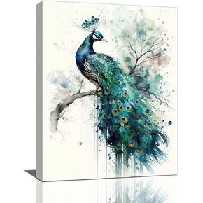 Peacock Wall Art Watercolor Peacock Pictures Wall Decor Aesthetic Peacock Canvas Prints Framed Modern Painting Artwork Home Office Decorations For Kitchen Bedroom Bathroom Living Room Framed 12"x16"