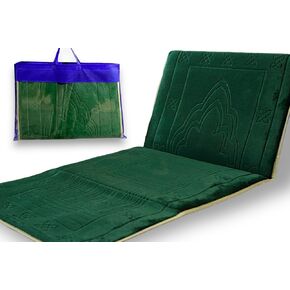 Tawakul Foldable Prayer Mat with Backrest - Thick & Padded Extra Comfort & Tote Bag for Easy Travel - Perfect for Jumah, Ramadan, Hajj, Umrah Gift for Family & Friends (Navy Blue)