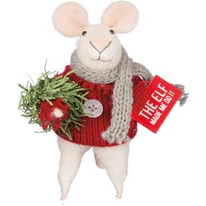 Primitives by Kathy 4.50 Inches Tall Mouse with Box Sign The Elf - Home Decor Accents
