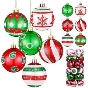 30 Pcs 2.36 Inch Christmas Tree Ball Ornaments Set Red Green Glittering Hanging Christmas Ball Ornaments Home Decorations