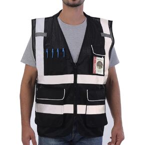 Neopelta Reflective Safety Vest Orange Mesh, High Visibility Vest with Pockets and Zipper, Padded Neck, Construction Work Vest ANSI Class 2, Orange with Yellow Trim XL