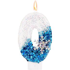 Snowflake Sequin Birthday Number Candles, Birthday Party Decoration Supplies Glitter Blue White Number Birthday Candle (Number 2)