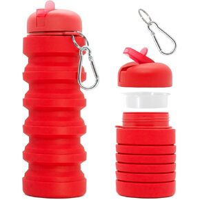 Fortek Foldable Water Bottle Reusable Red Silicone Water Bottle for Travel Outdoor Camping Hiking Sports Gym Essentials Easy to Carry BPA Free 20 oz Happy Everyday