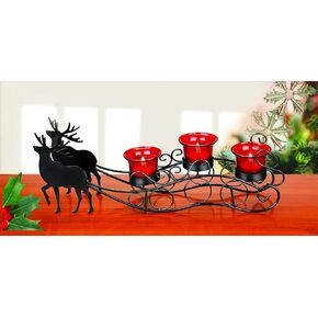 Metal and Glass Reindeer Sleigh Candle Holder