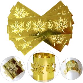 Gold Disposable Maple Leaf Napkin Rings Laser Cut Foil Paper Fall Time Napkin Holder for Wedding Party Dinner Table Decor,Special Events and Autumn Party Family Dinner Table Decor,Christmas(60 Pcs)