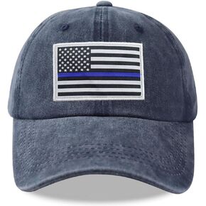 HHNLB Thin Blue Line American Flag Hat, Cotton Adjustable Embroidered Police Baseball Cap for Men Women