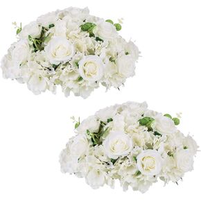 NUPTIO Flower Ball Arrangement Bouquet: 2 Pcs 11.8 inch Diameter White Rose Fake Flowers Balls for Wedding Centerpiece Decorations Artificial Flower Centerpieces for Tables