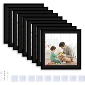 12x12 Picture Tiles | Mix Tiles Picture Frames Stick on Wall | Photo Tiles Peel and Stick Picture Frames as Gallery Wall Frame Set (Black - 9 Pcs)
