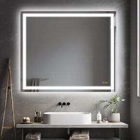 Bathroom LED Oval Mirror, 24 x 36 inches, Wall Mount, 3 Colors, Stepless Dimmable, Anti-Fog, Backlit, Frameless Frosted Edge, Home Mirror