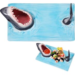 Shark Sushi Plate - Hand-Painted Ceramic - Lead-Free - Food-Safe Materials - Secure and Sturdy - Microwave/Oven/Freezer/Dishwasher Safe - Ideal Gift for Sushi Enthusiasts!