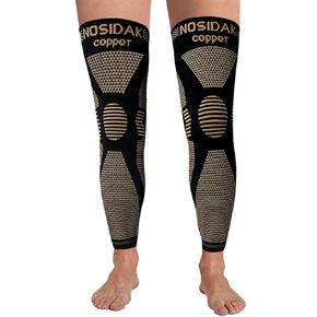 Full Leg Compression Sleeve (Pair), Copper Knee Sleeves, Anti Slip Compression Stockings, Support for Thigh, Knee, Calf, Arthritis, 20-30mmHg Reduce Varicose Veins, Swelling for Men & Women