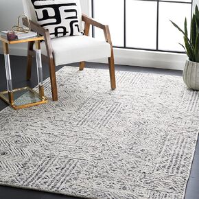 Safavieh Abstract Collection Area Rug - 8' x 10', Black & Ivory, Handmade Wool, Ideal for High Traffic Areas in Living Room, Bedroom (ABT225Z)