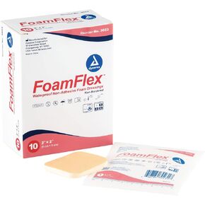 Dynarex FoamFlex Non-Adhesive Waterproof Foam Dressings - 4"x4", Breathable and Highly Absorbent Foam Dressings for Wounds, 1 Box of 10 Dynarex FoamFlex Non-Adhesive Waterproof Foam Dressings - 4"x4"
