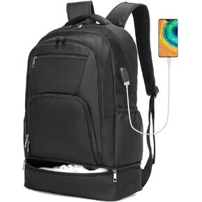 seyfocnia Gym Backpack for Men Women, Travel Backpack with Shoes Compartment Lightweight Backpack with USB Charging Port,Water Resistant Sports Backpack Black