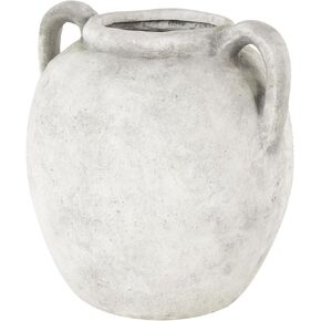 Deco 79 Ceramic Vase Antique Style Textured with Black Shadings and Handles, 10" x 9" x 10", White