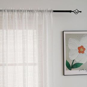 ستائر Taisier Home Boho الدانتيل الشفافة لغرفة المعيشة، ستائر بوهيمية بجيب قضيب عتيق، ستائر هندسية مخططة من الدانتيل المحبوك لتصفية الضوء بطول 72 بوصة، مجموعة من لوحتين لغرفة النوم، عاجي