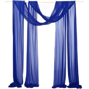 SHERWAY 2 Panels 30Ft Extra Long Chiffon Arch Drapes for Wedding Party Reception Backdrop Ceremony Swag Decoration (Royal Blue & Royal Blue)