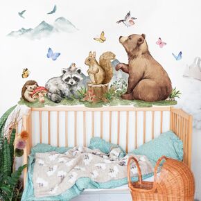 Woodland Animal Wall Decals，Animals Wall Decals Cartoon Animals Wall Stickers，Fox-Fawn Forest Animal Wall Decal，for Nursery Playroom Classroom,Forest Animal Wall Decals Peel and Stick