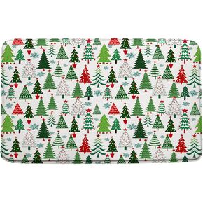 GCTNBJL Christmas Bath Mat Green Red Xmas Tree Snowflake Winter Cute Bathroom Kitchen Memory Foam Rug,18x30 Inch
