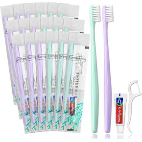Disposable Toothbrushes, Toothbrush And Toothpaste, Toothbrush And Toothpaste Travel, Comes With Floss Picks, Individually Packaged, 2 Colors, Suitable For Hotel, Home, Camping, Travel (PACK-30)