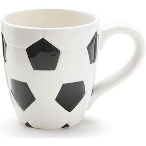 Ceramic Soccer Ball Design Sports Coffee Tea Mug with Handle Great Gift Idea for Coaches, Soccer Fans, Soccer Players - Black/White, 15 Oz