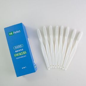 Adult Toothbrush Extra Hard Bristles Manual Toothbrush 8 Pieces (White, 8 Pieces)