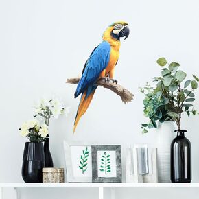 Lifelike Blue and Yellow Macaw Bird Wall Decal Nursery Bird Animal Wall Sticker Removable Peel and Stick Wall Art Decor for Kid Baby Classroom Preschool Living Room Playroom Bedroom School