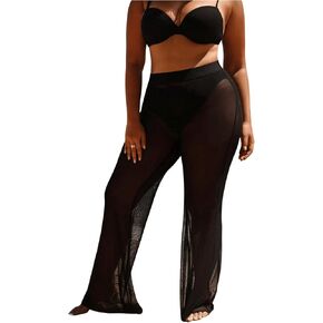 Women's Plus Size Beach Pants Sheer Mesh Swimsuit Coverup High Waisted Bikini Cover Up Bottoms