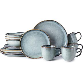 AmorArc Ceramic Dinnerware Sets,Handmade Reactive Glaze Plates and Bowls Sets,Highly Chip and Crack Resistant | Dishwasher & Microwave Safe Dishes Set,Service for 4 (12pc)