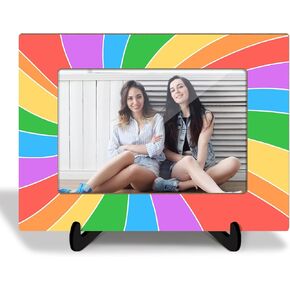 Rainbow Wooden Picture Frame with Stand Gift for Boys Girls Women Men Daughter Son, Shelf Home Desk Decor Colorful Photo Frame Tabletop Display 4x6 Vertical & Horizontal -04