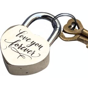 Shiny Brass Heart Shaped Lock Engraved Love You Forever Customized Padlock with Keys Lock for Jewelry Box Storage Box Love Mini Lock with Key